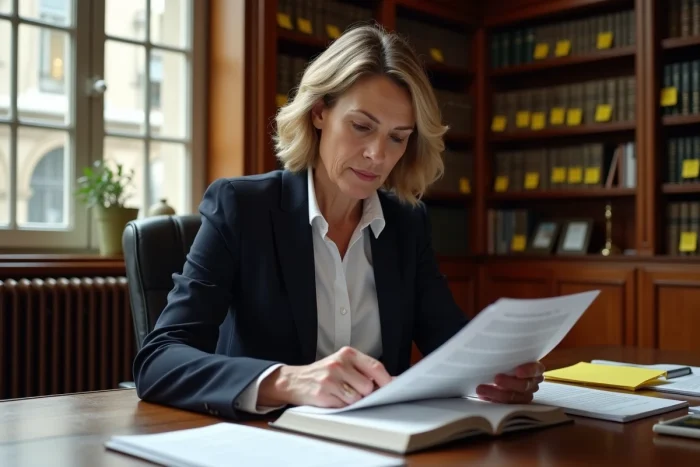 Avocate française examinant des documents juridiques dans un cabinet parisien illustrant la différence entre forclusion et prescription en droit français