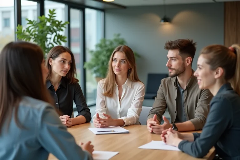 Groupe de professionnels en réunion dans un bureau moderne