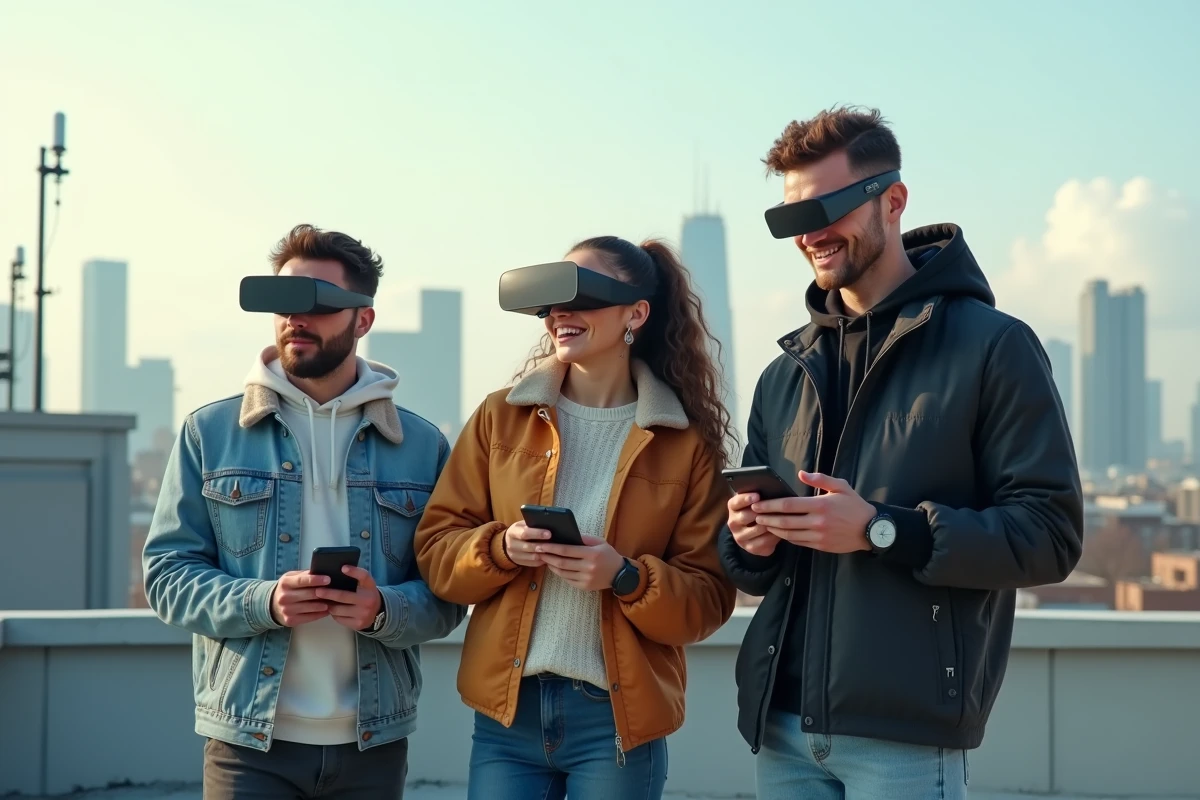 Groupe de jeunes utilisant des technologies urbaines