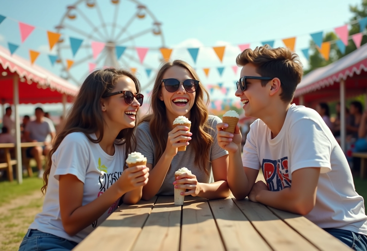 Adolescents riant avec glace lors d