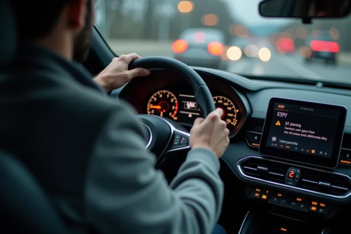 Voyant ESP et ASR allumé sur le tableau de bord d'une voiture indiquant un défaut électronique de traction